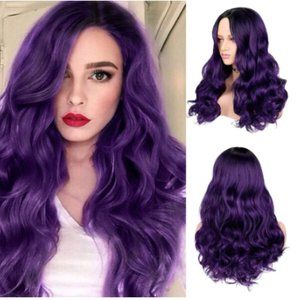 23" Synthetic Hair Ombre Purple Wig Long Wavy Hair Ladies